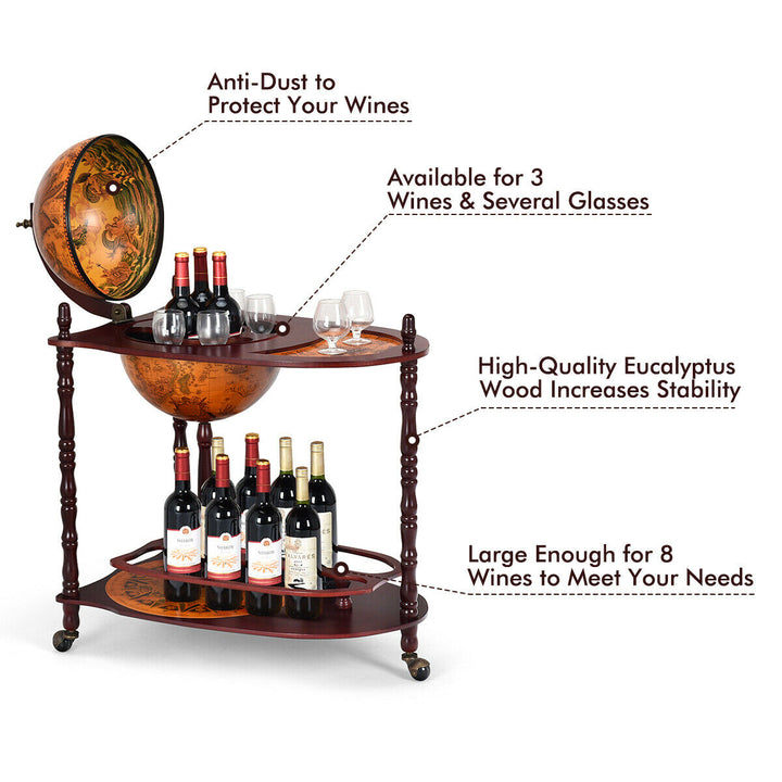 Wood Globe Wine Bar Stand 34 H 16th Century Italian Rack Liquor Bottle Shelf Image 5