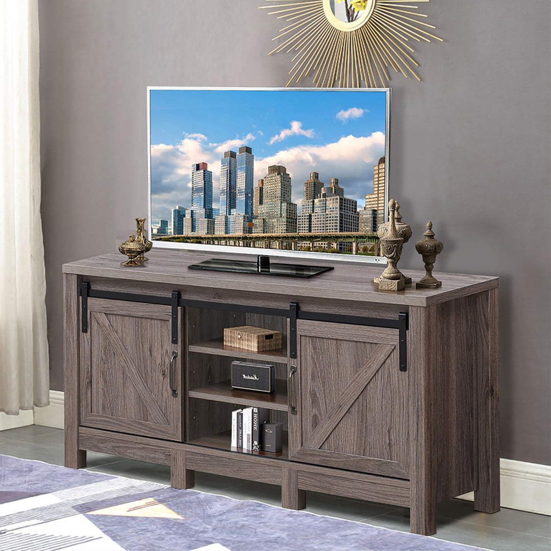 TV Stand Sliding Barn Door Entertainment Center for TVs up to 55 with Storage Image 5