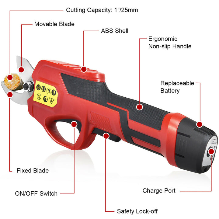 25mm Cordless Electric Pruning Shears W/ 2Ah Rechargeable Battery Image 5