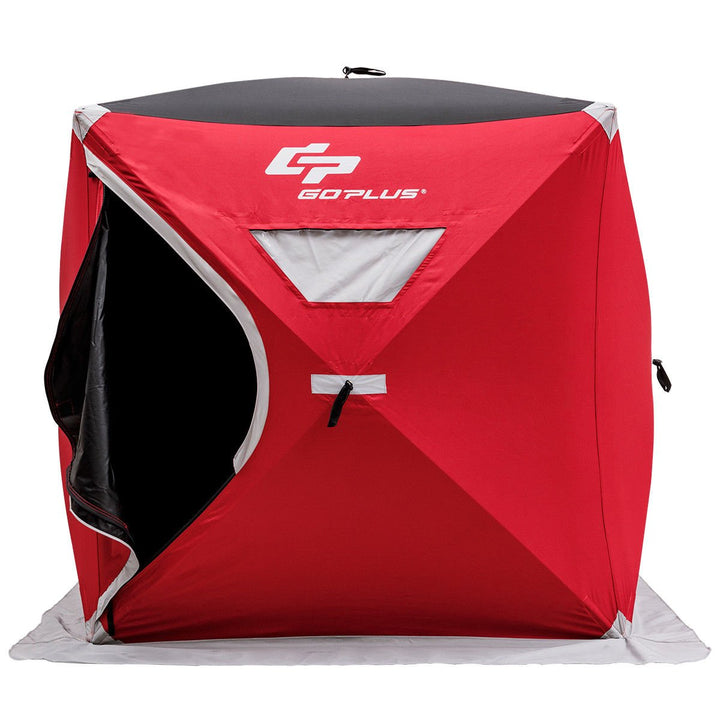 Portable Pop-up 2-person Ice Shelter Fishing Tent Shanty w/ Bag Ice Anchors Red Image 5