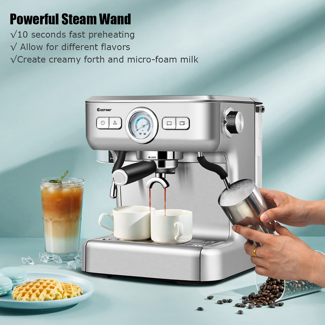 Semi-Auto Espresso Machine Maker Water Tank Pump Pressure w/ Milk Frother Wand Image 5