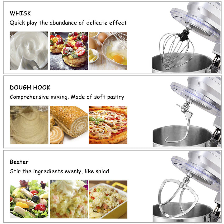 Tilt-Head Stand Mixer 7.5 Quart 6 Speed 660W w/Dough Hook, Whisk and Beater Silver Image 5