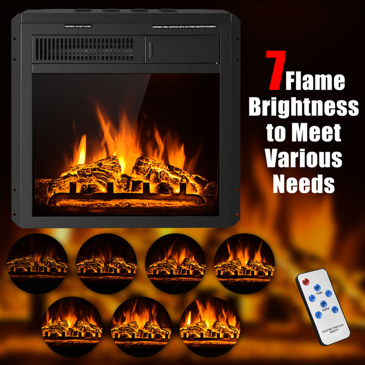 18 Electric Fireplace Insert Freestanding and Recessed Heater Log Flame Remote Image 5