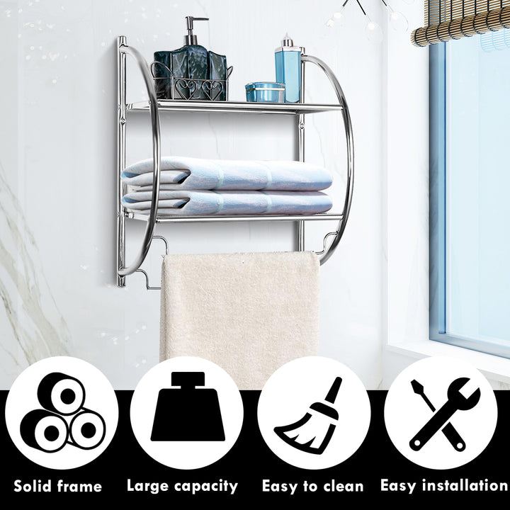 2 Tier Wall Mount Shower Organizer Toilet Bathroom Storage Rack Holder Towel Bar Image 5