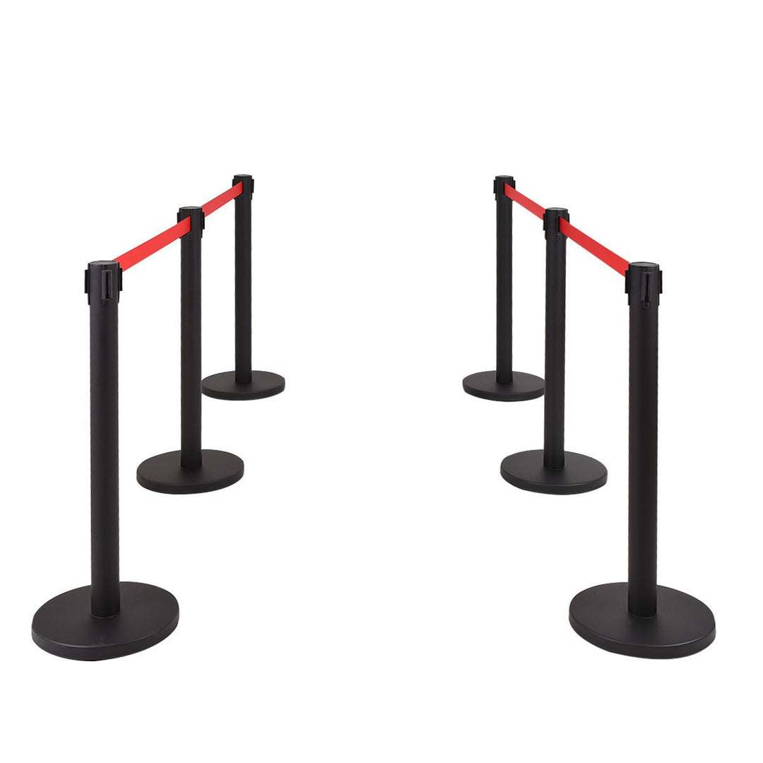 6Pcs Black Stanchion Posts Queue Pole Retractable Red Belt Crowd Control Barrier Image 5