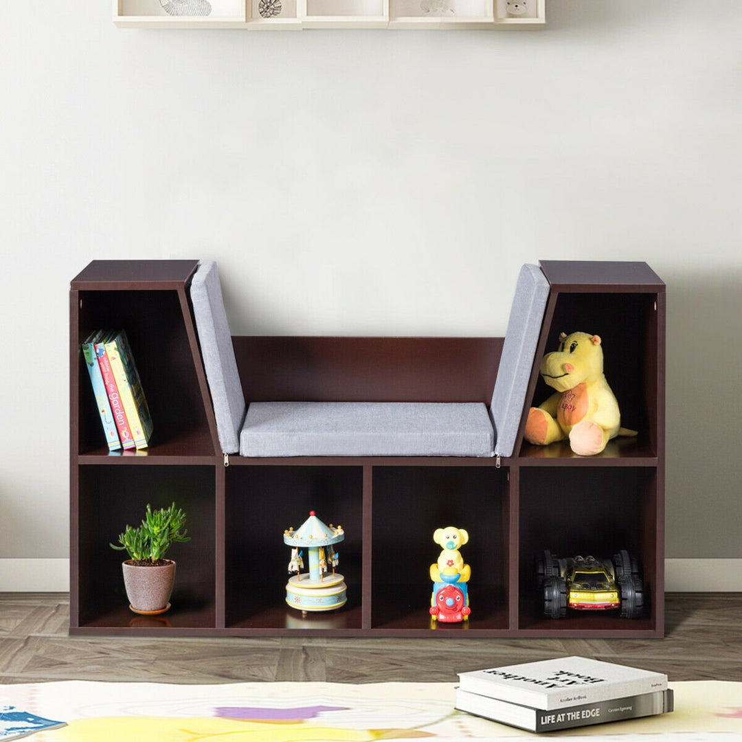 Costway 6 Cubby Kid Storage Cabinet Cushioned Bookcase Multi-Purpose Reading Shelf Image 5