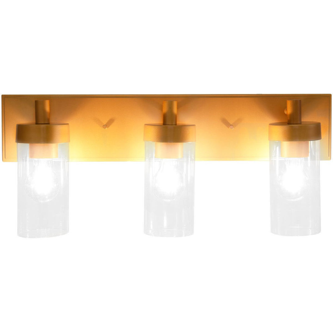 3-Light Vanity Lamp Gold Finish Clear Glass Shade Bathroom Fixture UL Listed Image 5