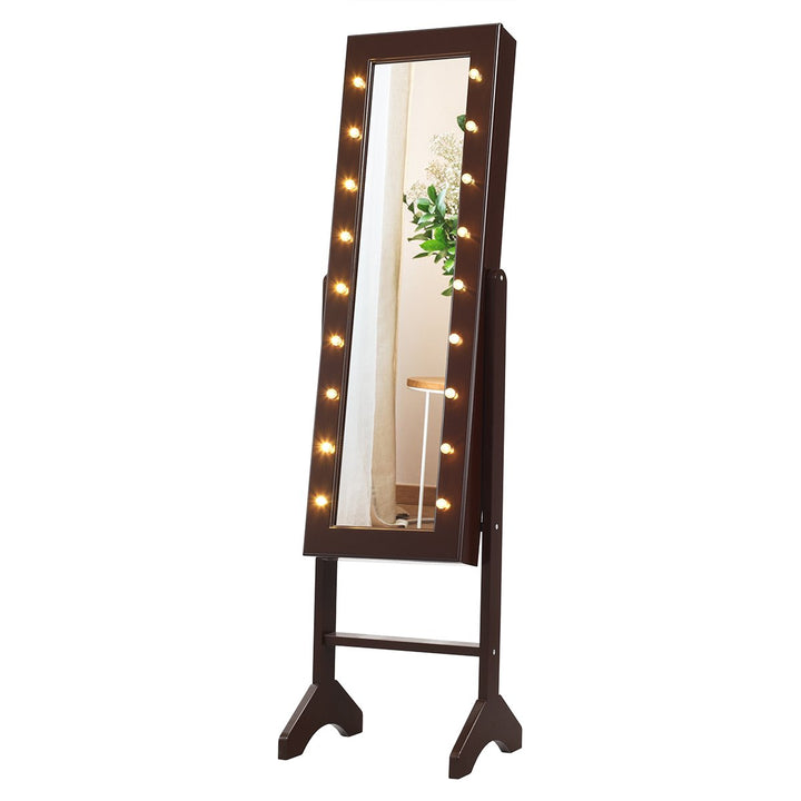 Mirrored Jewelry Cabinet Organizer 18 LED lights Brown Image 5