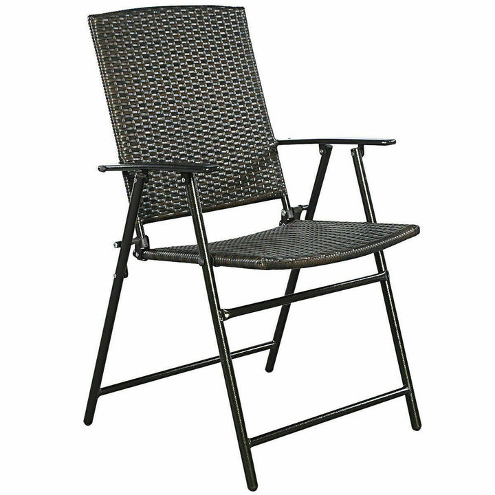 Set of 4 Folding Rattan Chair Outdoor Indoor Furniture Brown Image 5