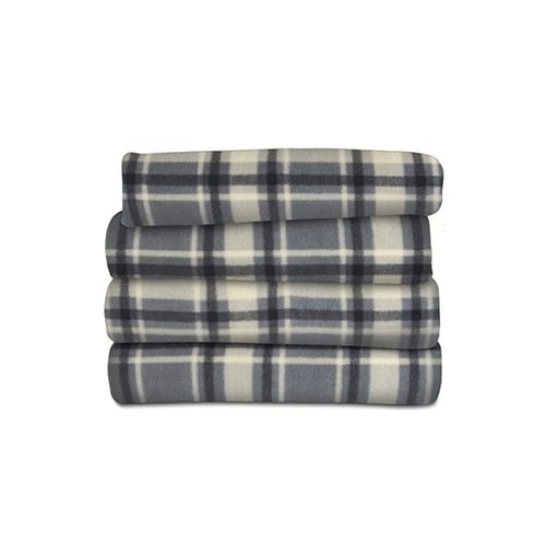 Sunbeam Heated Throw Blanket Fleece, 3 Heat Settings, Slate/Plaid Image 1