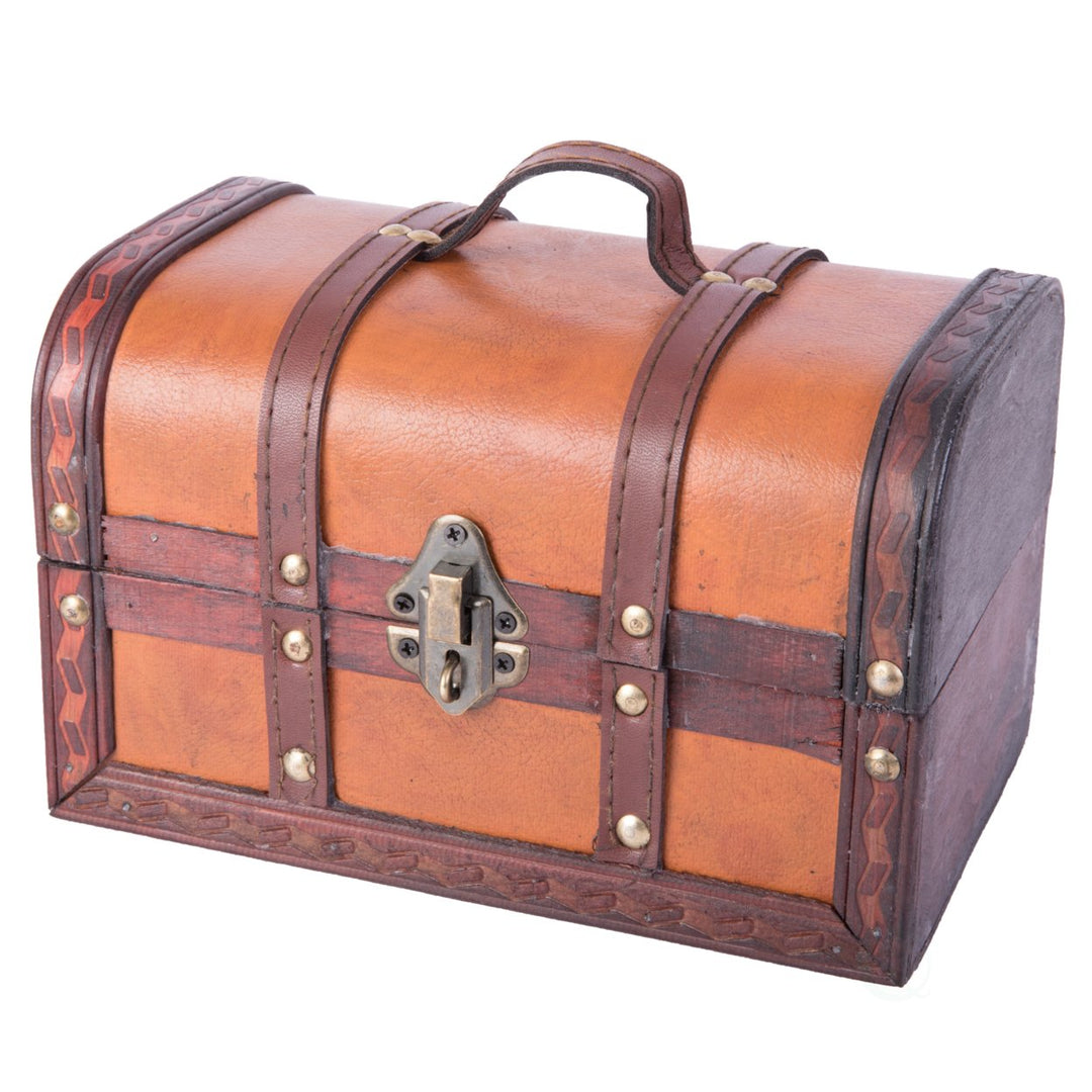 Decorative Leather Treasure Box Set Large Medium Antique Style Storage Trunks Image 1