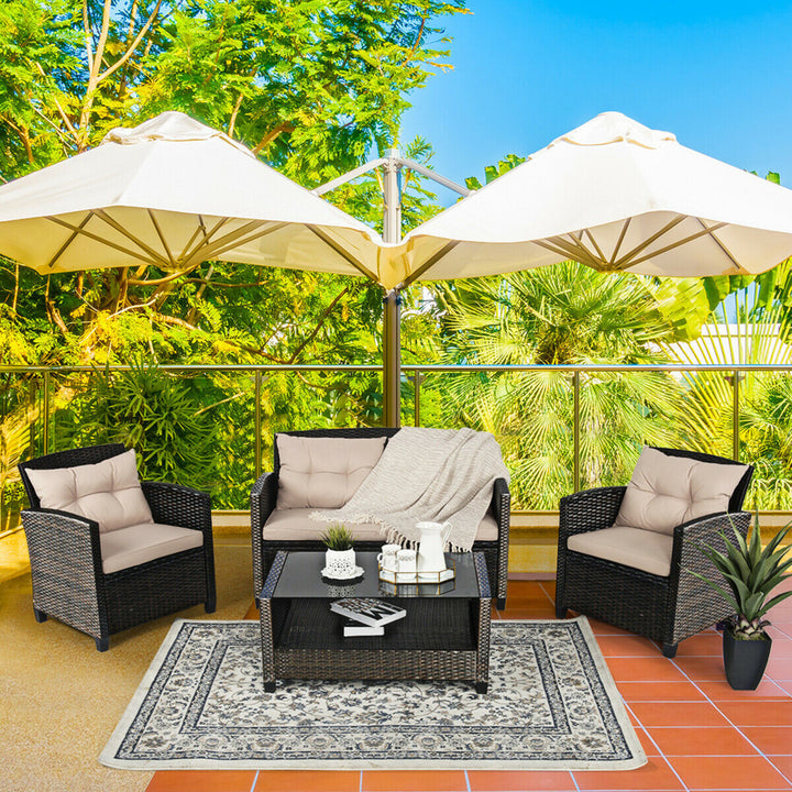 8pcs Patio Rattan Conversation Set Cushioned Outdoor Furniture Set Image 3