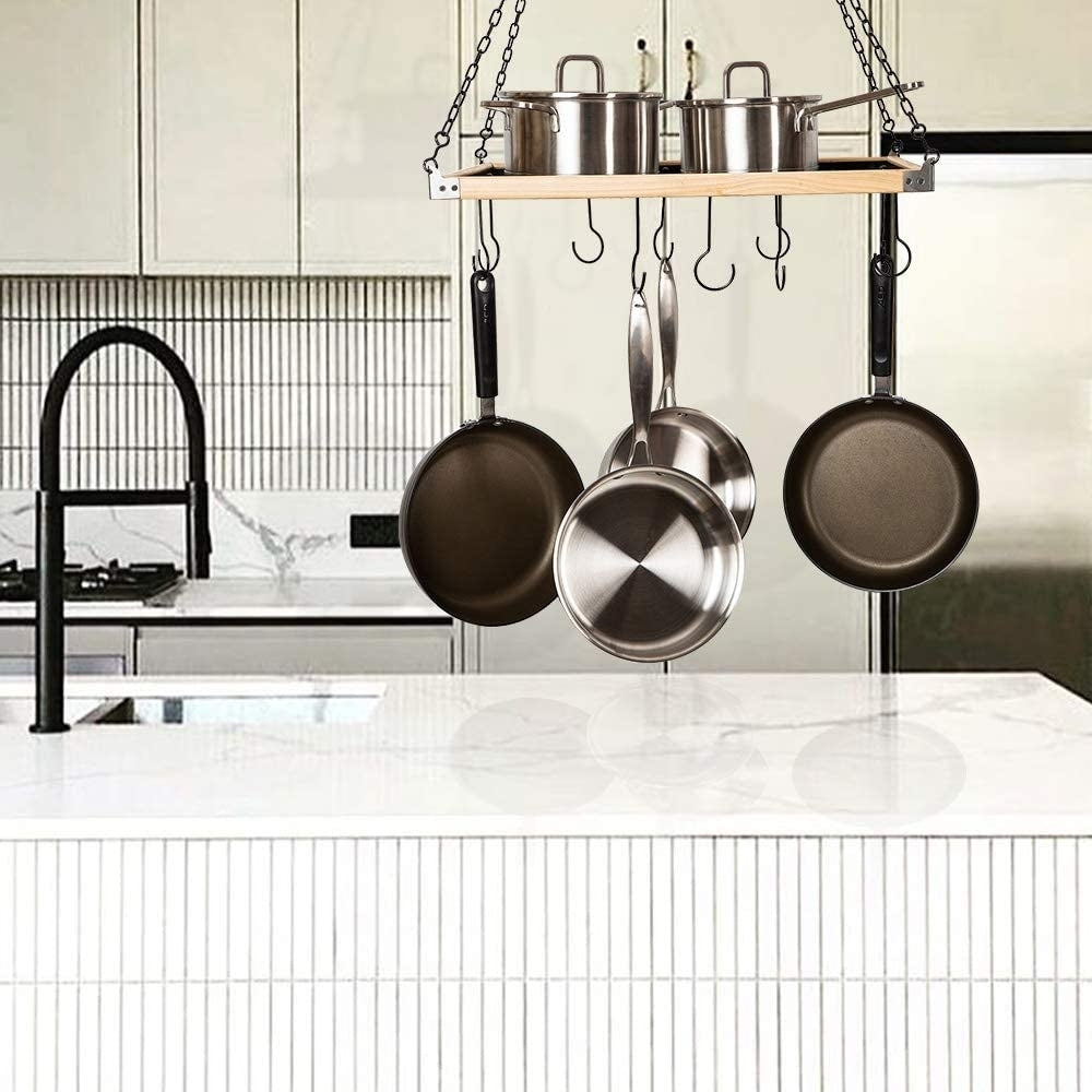 Pot Pan Rack with Shelf Grid, Ceiling Mounted Image 1