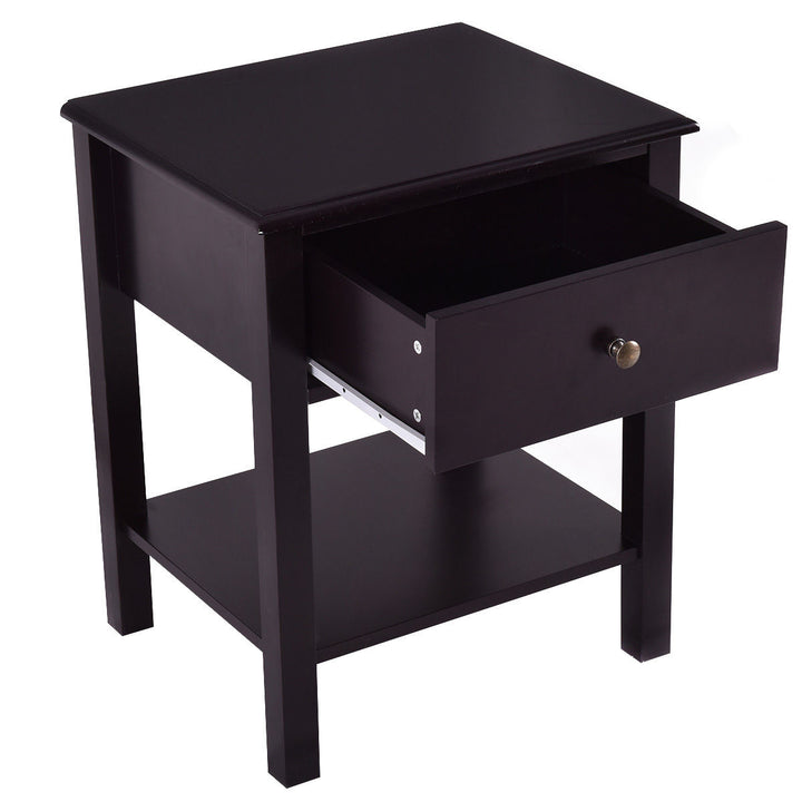 2 PCS Nightstand End Table Storage Display Furniture Drawer Shelf Beside Image 5