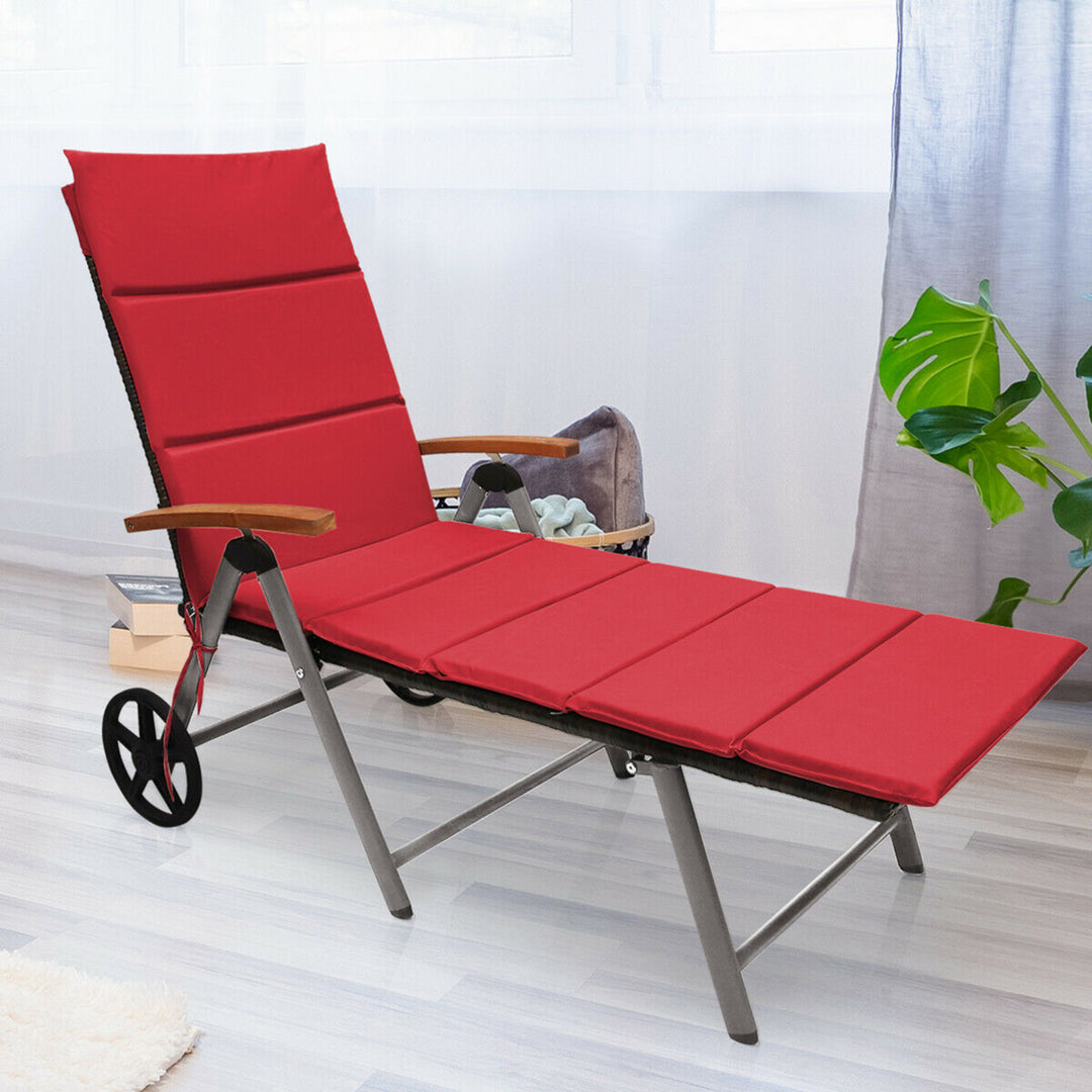 2PCS Folding Patio Rattan Lounge Chair Cushioned Aluminum Adjust Wheel Red Image 4