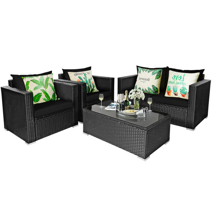 8PCS Rattan Patio Conversation Set Outdoor Furniture Set w/ Black Cushions Image 5