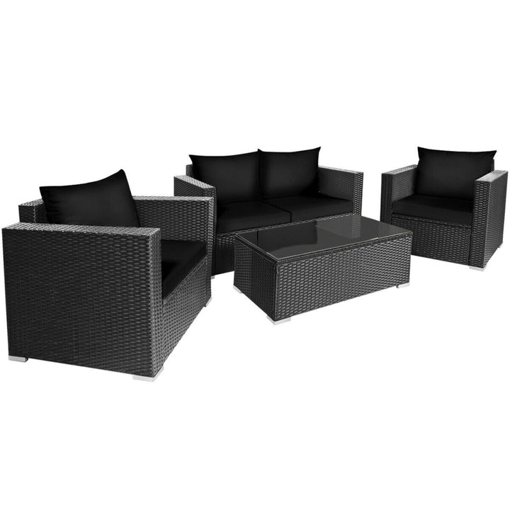 8PCS Rattan Patio Conversation Set Outdoor Furniture Set w/ Black Cushions Image 6