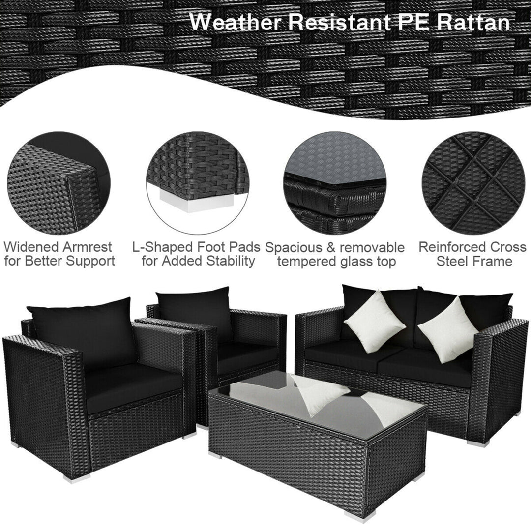 8PCS Rattan Patio Conversation Set Outdoor Furniture Set w/ Black Cushions Image 7