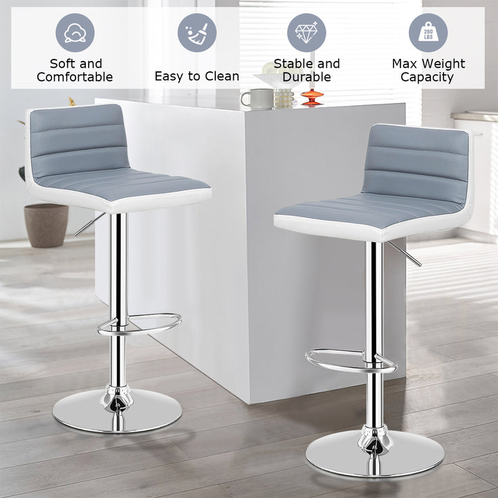 Set of 2 Bar Stools Adjustable Barstool PU Leather Swivel Pub Chairs Armless Image 5