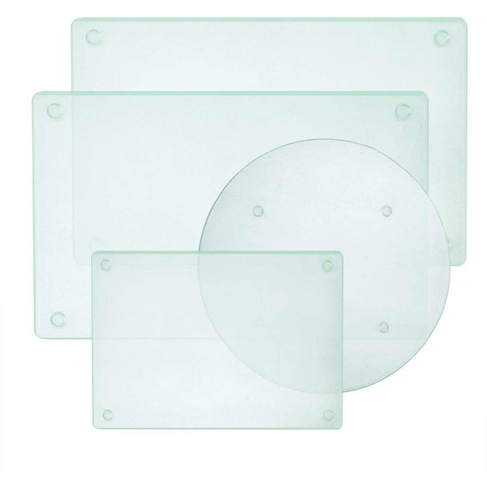 Clear Tempered Glass Cutting Board Set of 4, Non Slip Glass Trays Image 1