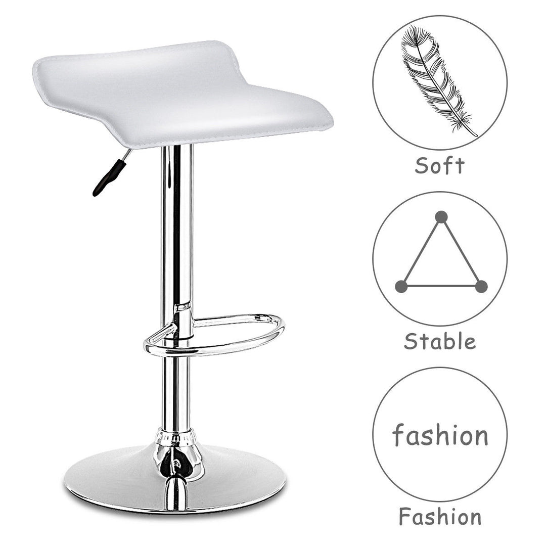 Set of 2 Swivel Bar Stools Adjustable PU Leather Backless Dining Chair White Low Back Image 5