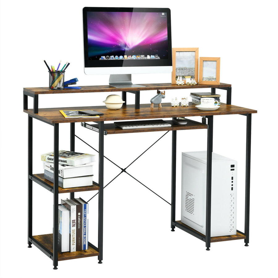 47 Computer Desk Writing Study Table w/ Keyboard Tray and Monitor Stand Image 1