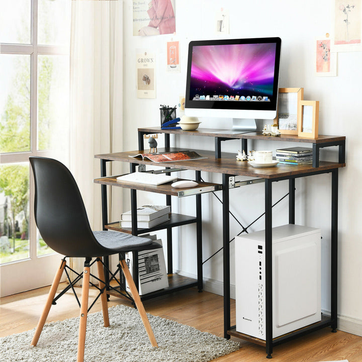 47 Computer Desk Writing Study Table w/ Keyboard Tray and Monitor Stand Image 3