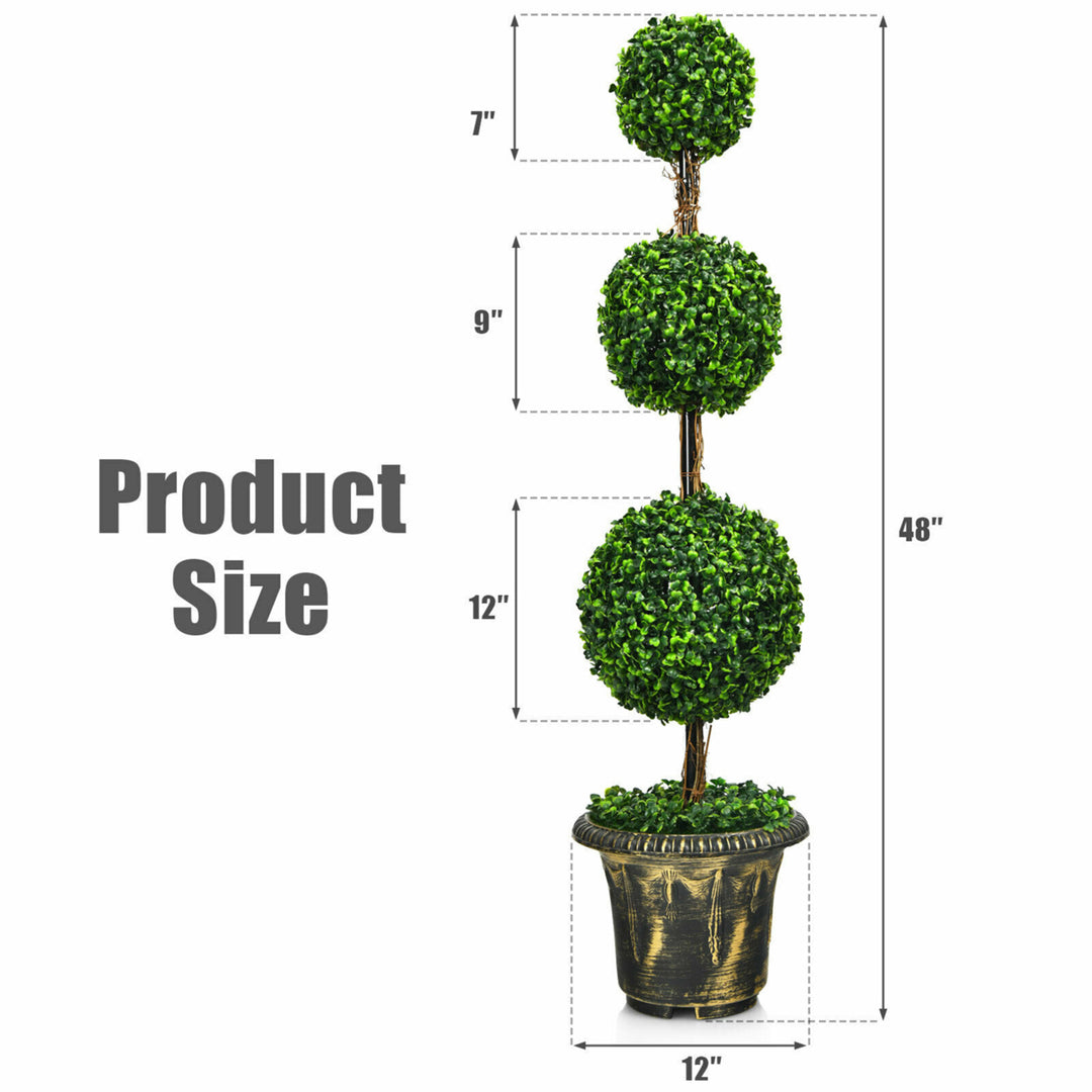 4 Ft Artificial Triple Ball Topiary Tree Greenery Plant Home Image 2