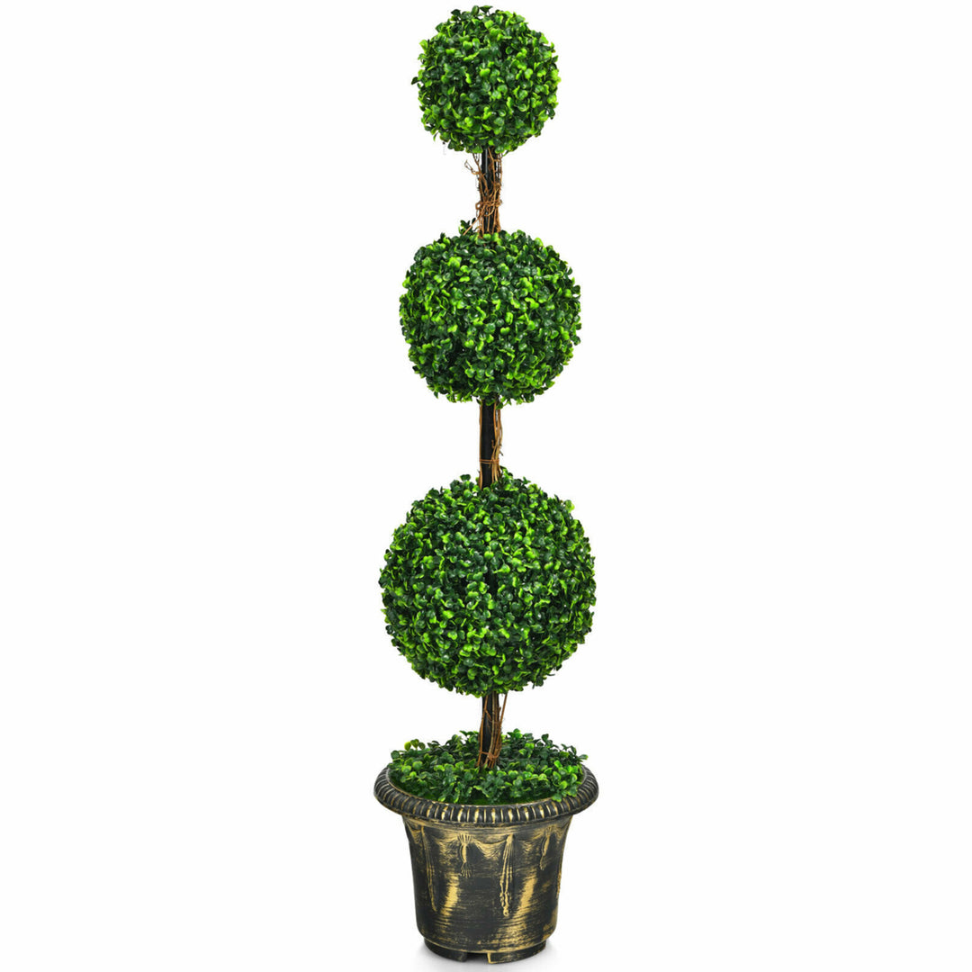 4 Ft Artificial Triple Ball Topiary Tree Greenery Plant Home Image 5