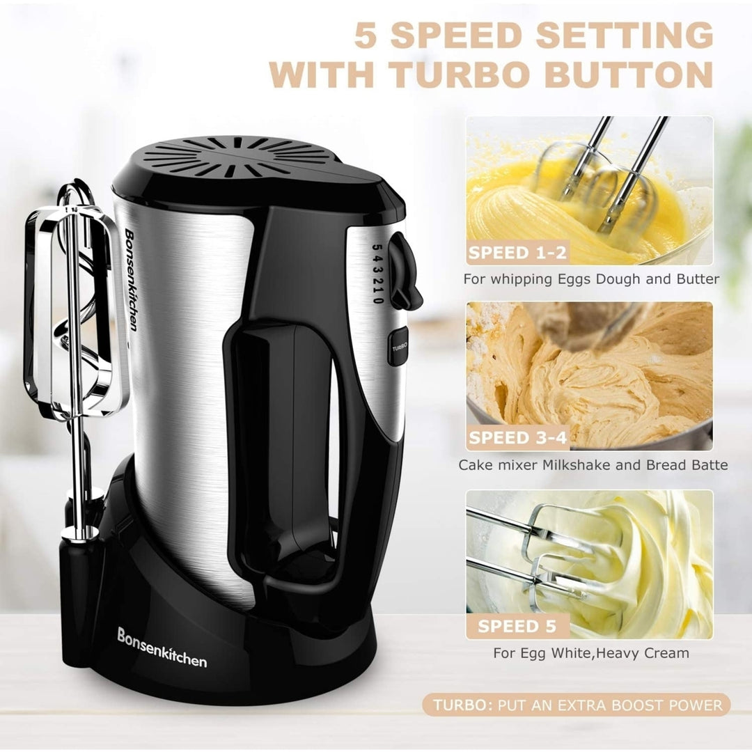 Handheld Mixer with 5-Speed, Storage Base and 4 Stainless Steel Accessories Image 1