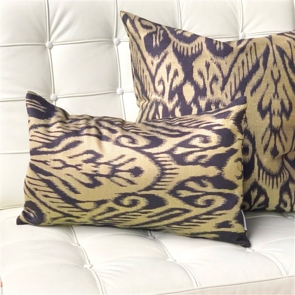 Pillow Decor Mallorca Ikat Throw Pillow 20x20 Linen Blend Black Metallic Image 3