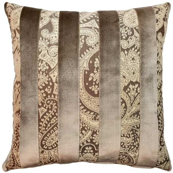 Pillow Decor Robert Owl Stripe Velvet Pillow 22x22 Deep Taupe with Insert Image 1