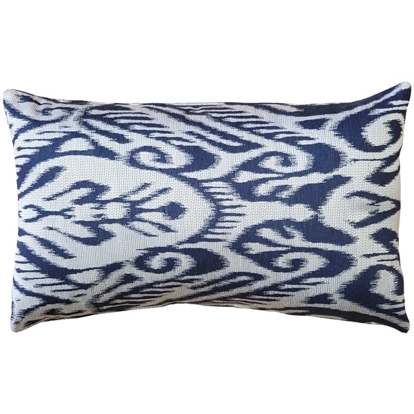 Pillow Decor Mallorca Ikat Throw Pillow 12x20 Blue Linen Blend Fabric Insert Image 1