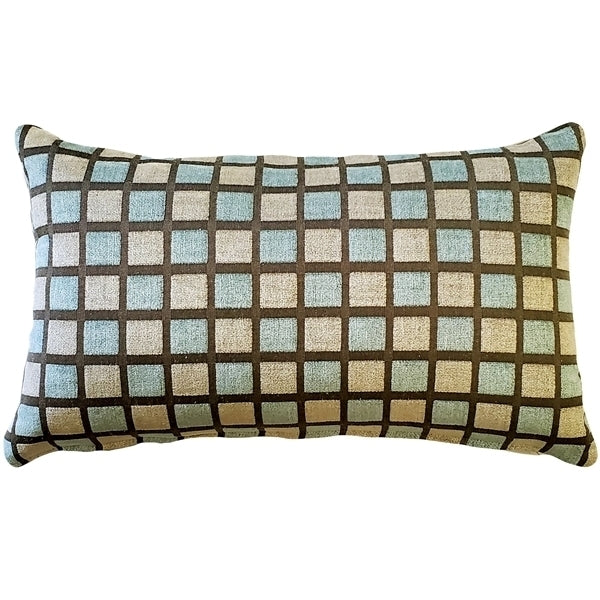 Pillow Decor Ice Cube Velvet Throw Pillow 12x20 Blue Tan Geometric Design Image 1