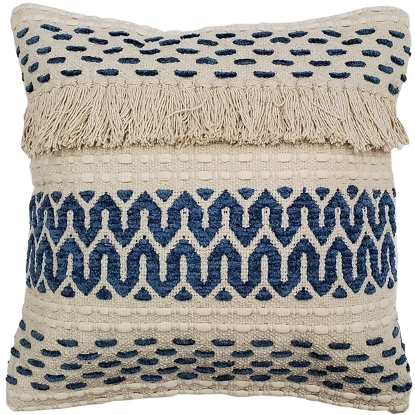 Pillow Decor Ojai Blue Bohemian Pillow 20x20 Cotton Fringe Insert Included Image 1