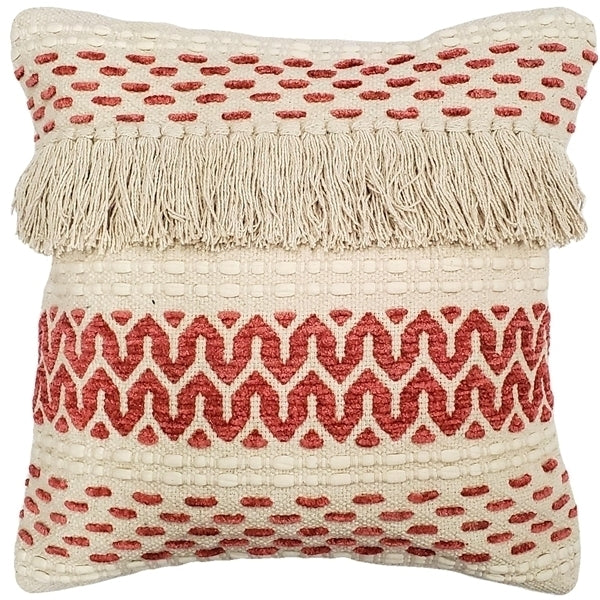 Pillow Decor Ojai Red Bohemian Pillow 20x20 with Cotton Insert Chenille Design Image 1