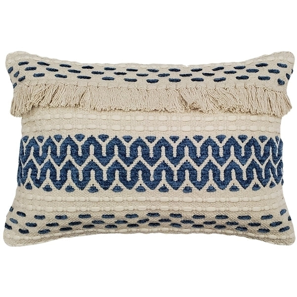 Pillow Decor Ojai Blue Bohemian Pillow 16x24 Chenille Cotton with Fringe Insert Image 1