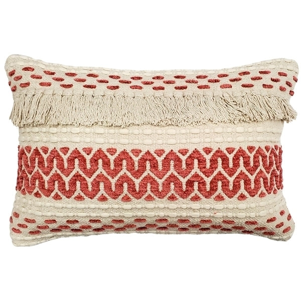 Pillow Decor Ojai Red Bohemian Pillow 16x24 Cotton Chenille with Insert Image 1