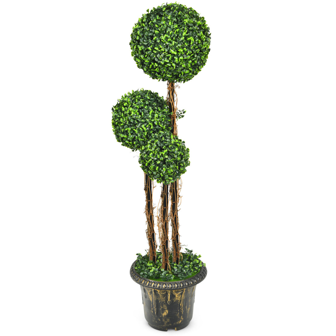 4 Ft Artificial Topiary Tree Fake Triple Ball Plant Home Office Decoration Image 1