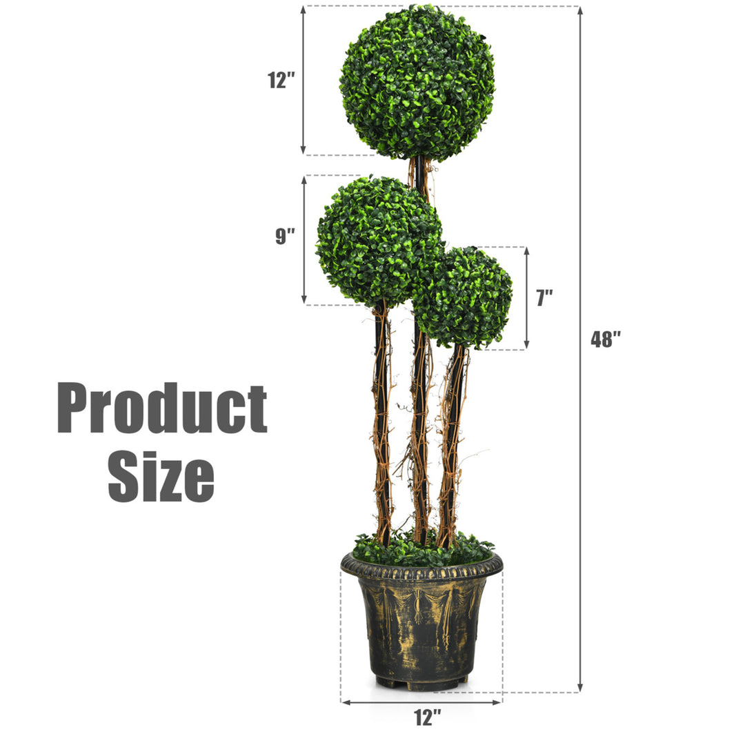 4 Ft Artificial Topiary Tree Fake Triple Ball Plant Home Office Decoration Image 2