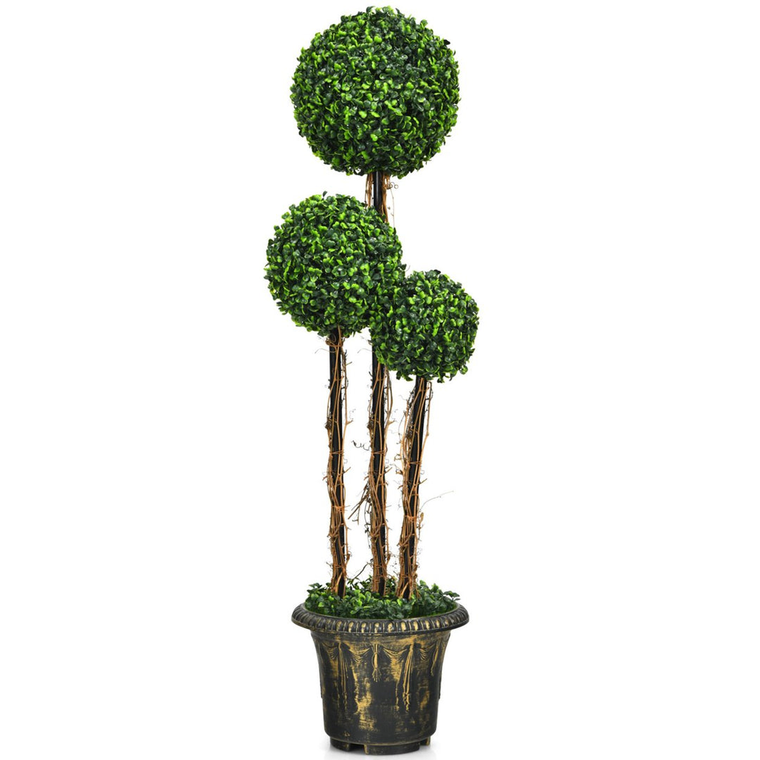 4 Ft Artificial Topiary Tree Fake Triple Ball Plant Home Office Decoration Image 5