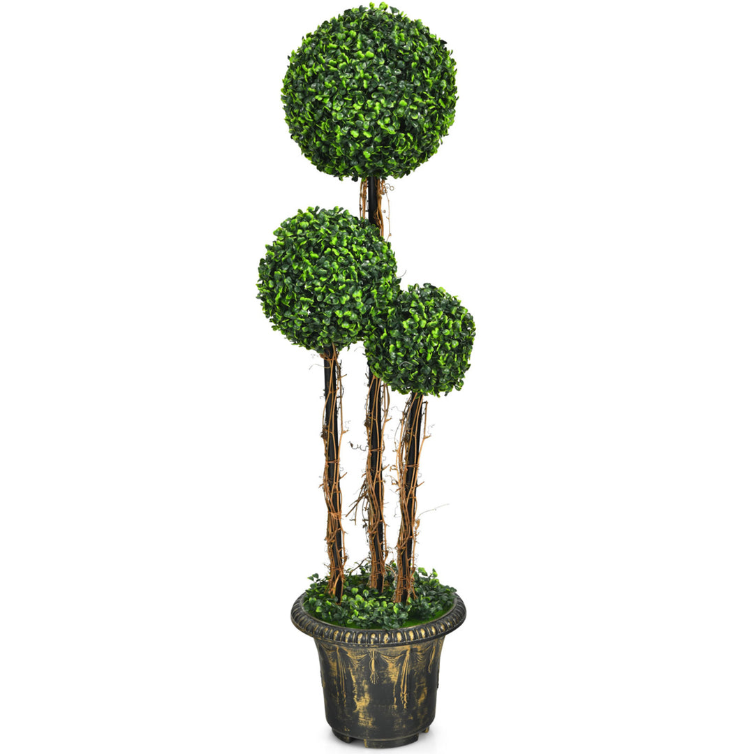 4 Ft Artificial Topiary Tree Fake Triple Ball Plant Home Office Decoration Image 6