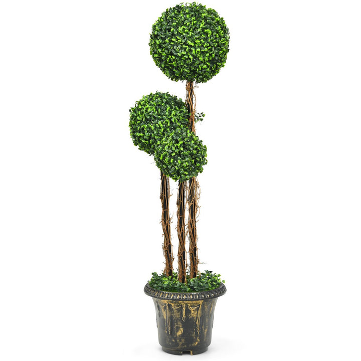 4 Ft Artificial Topiary Tree Fake Triple Ball Plant Home Office Decoration Image 7