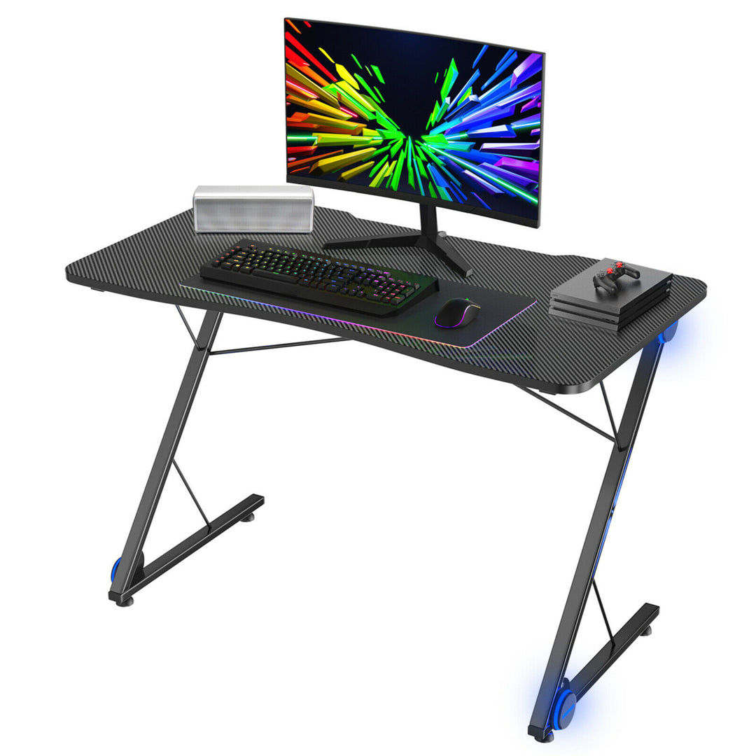 43.5 inch Gaming Desk Z Shape Office PC Computer Desk Gamer Tables w/ LED Lights Image 1