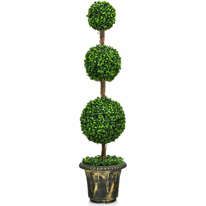 4 Ft Artificial Triple Ball Topiary Tree Greenery Plant Home Image 4