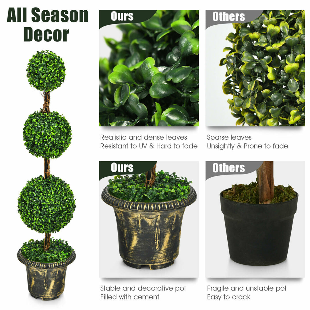 4 Ft Artificial Triple Ball Topiary Tree Greenery Plant Home Image 8