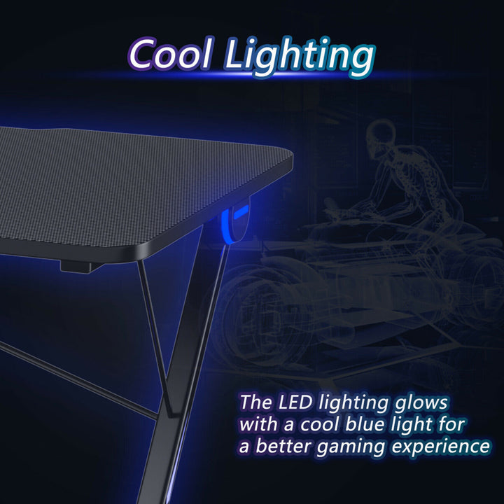 43.5 inch Gaming Desk Z Shape Office PC Computer Desk Gamer Tables w/ LED Lights Image 6