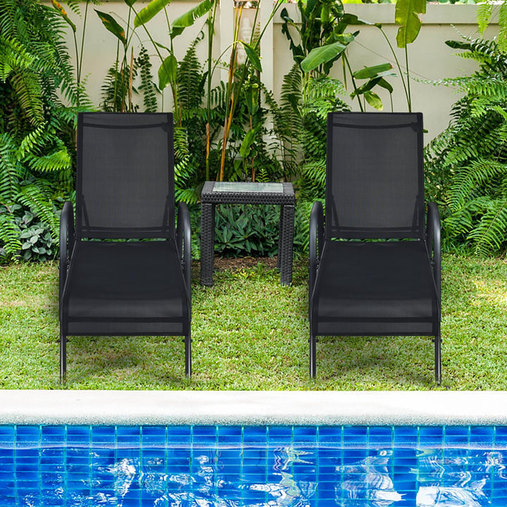 Set of 2 Patio Lounge Chairs Sling Chaise Lounge Recliner Adjustable Image 1