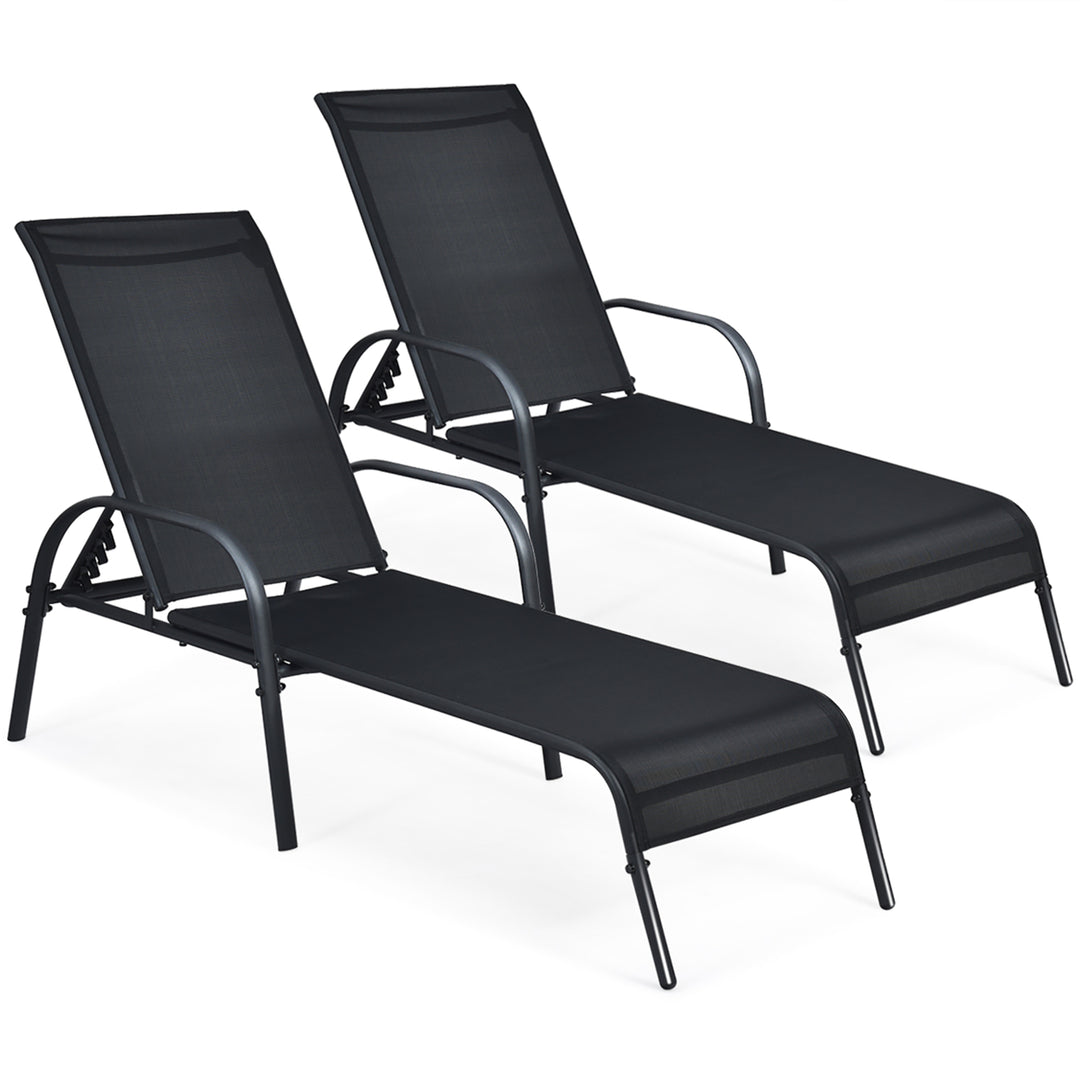 Set of 2 Patio Lounge Chairs Sling Chaise Lounge Recliner Adjustable Image 8