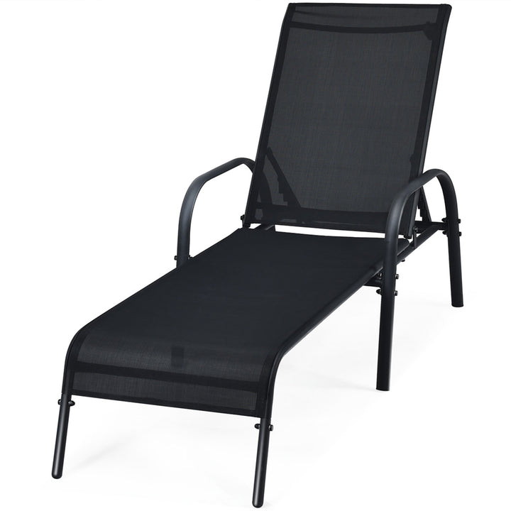 Set of 2 Patio Lounge Chairs Sling Chaise Lounge Recliner Adjustable Back Image 10